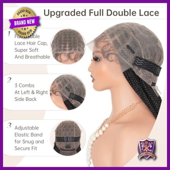 Short Boho Braided Wig Full Lace Human Hair Blended Knotless Box Braid